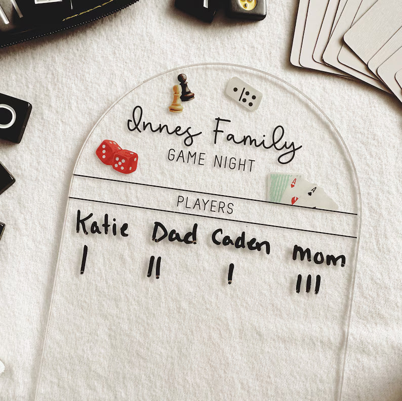 Family game night score tracker, personalized game night score card, personalized gift
