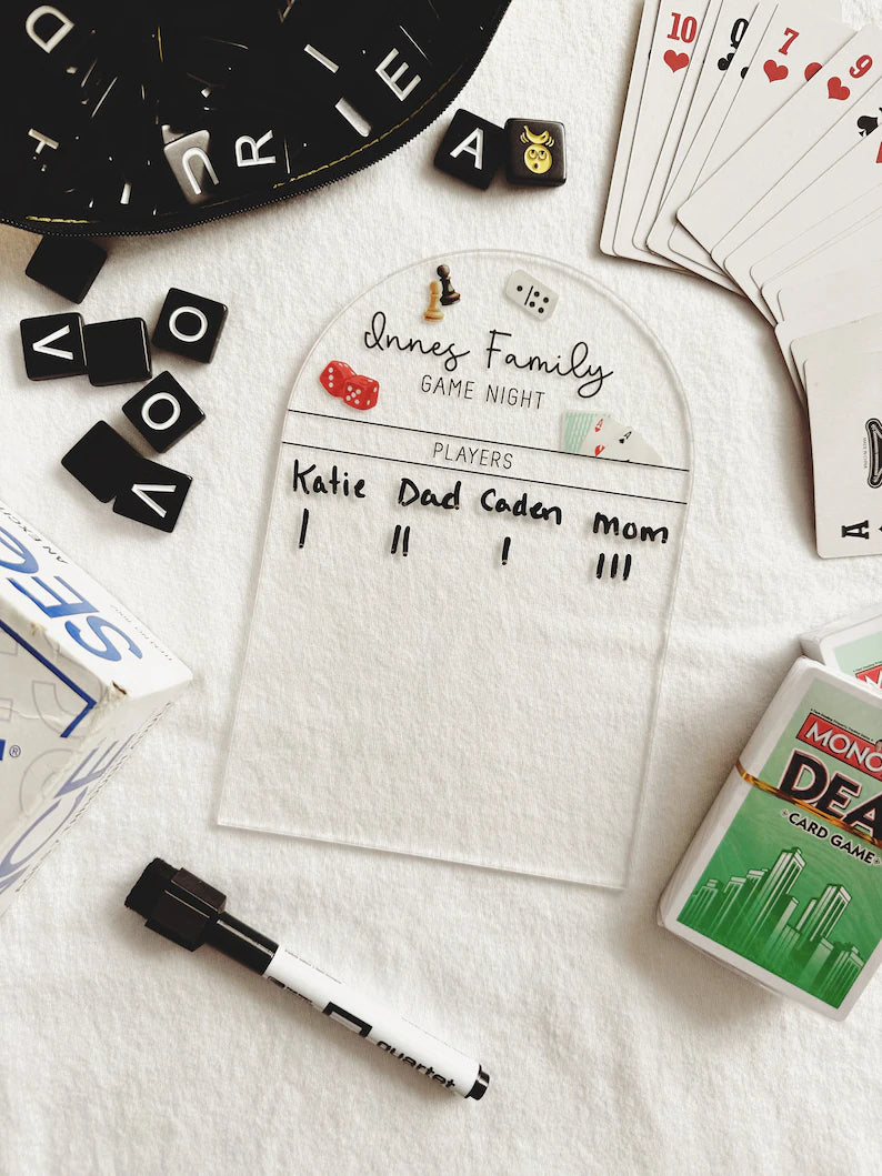 Family game night score tracker, personalized game night score card, personalized gift