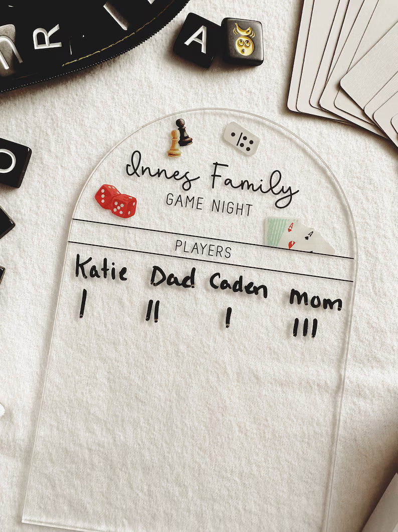 Family game night score tracker, personalized game night score card, personalized gift