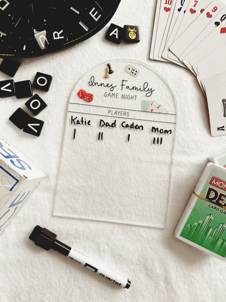 Family game night score tracker, personalized game night score card, personalized gift